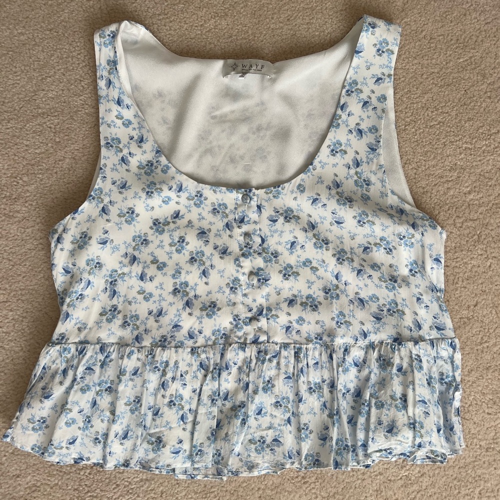 Blue and white floral tank